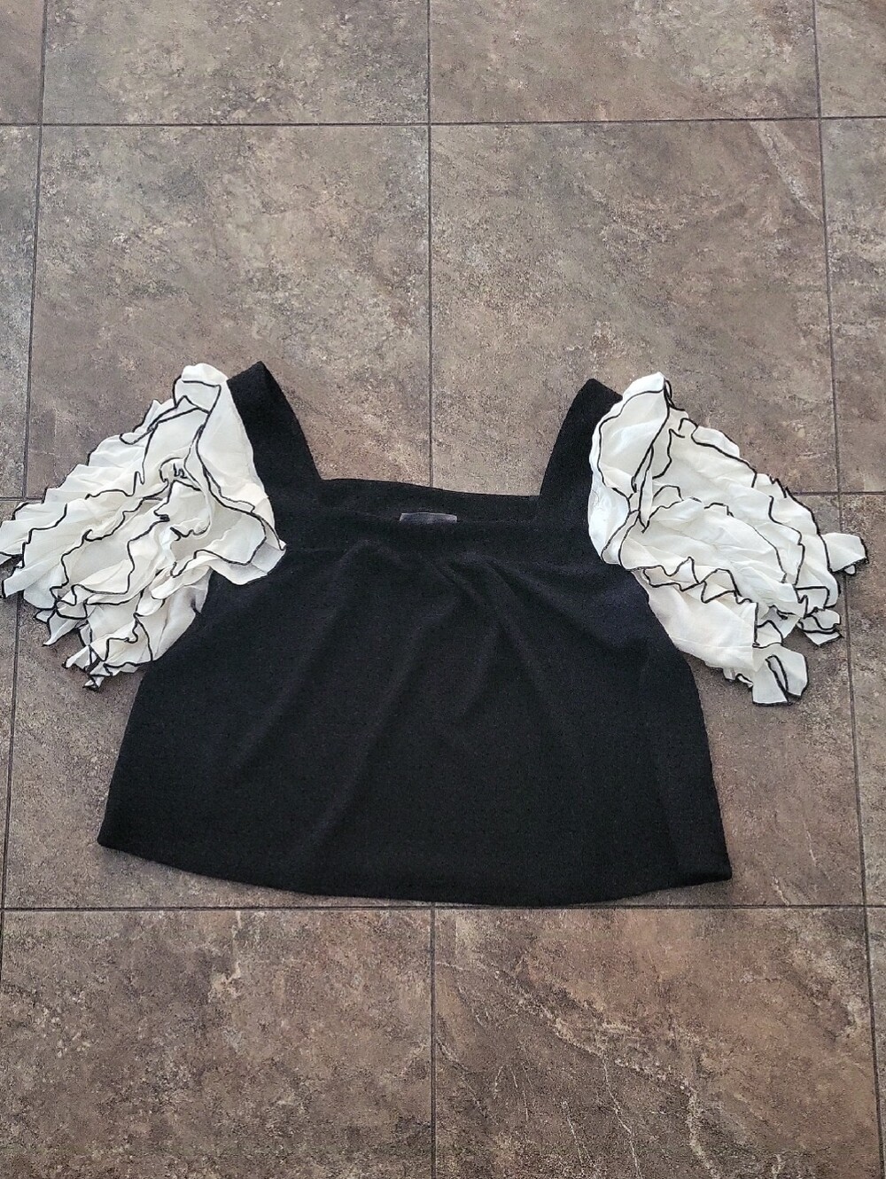 Sunday in Brooklyn Black Bodice Top with White Ruffled Puff Sleeves